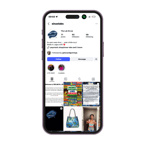 SI:NAE Labs Instagram profile on phone